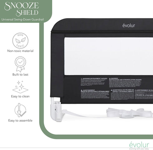 Snooze Evolur Shield Universal Swing-Down Guardrail in Black