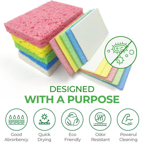 Biodegradable Cellulose Compressed Sponges - 32 Pack Heavy Duty Kitchen Cleaning Sponges