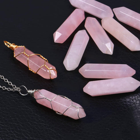 Rose Quartz Crystal 10 PCS Hexagonal Healing Reiki Stone Pendant for Jewelry Making