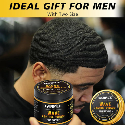 Natural Wave Pomade for Men, Strong Hold 360 Wave Training Hair Cream, Moisture and Control with Travel Size