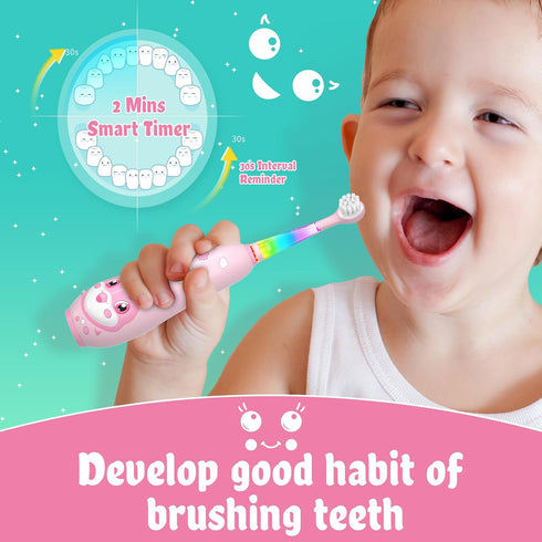 SEAGO Kids Electric Toothbrushes - Rechargeable Power Toothbrush with Magnetic Charging, 8 Toothbrush Heads (Pink)