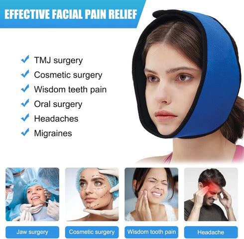Face Ice Pack Wrap for TMJ, Wisdom Teeth, WORLD-BIO Jaw Wrap with 4 Reusable Hot Cold Therapy Gel Packs