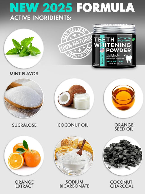 Teeth Whitening Powder, 5 in 1 Remineralizing Tooth Powder for Whitening, Charcoal Toothpaste Alternative