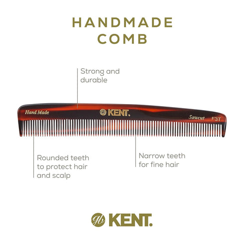 Kent F3T Handmade Dressing Table Comb for Men and Women, Fine Tooth Hair Comb for Grooming, Beard, Mustache