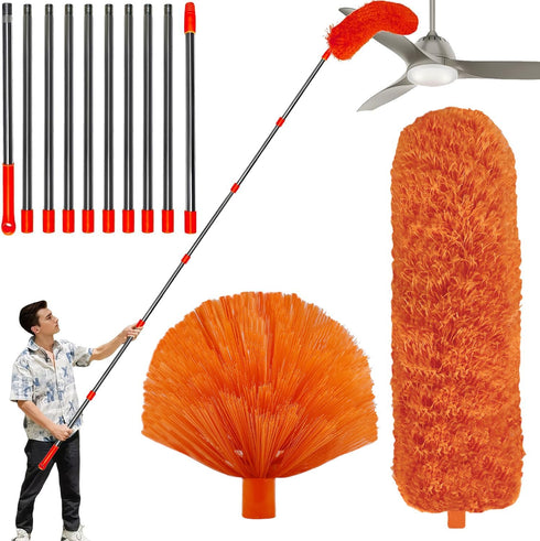 20 Feet High Reach Duster Kit with 2-14 ft Extension Pole and Microfiber Feather Duster Cleaner for Home Cleaning
