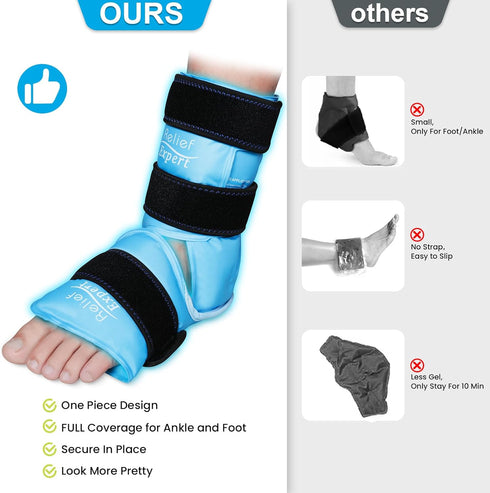 Relief Expert Ankle Foot Ice Pack Wrap - Reusable Gel Cold Pack with Compression Therapy, Heel Ice Pack for Achilles