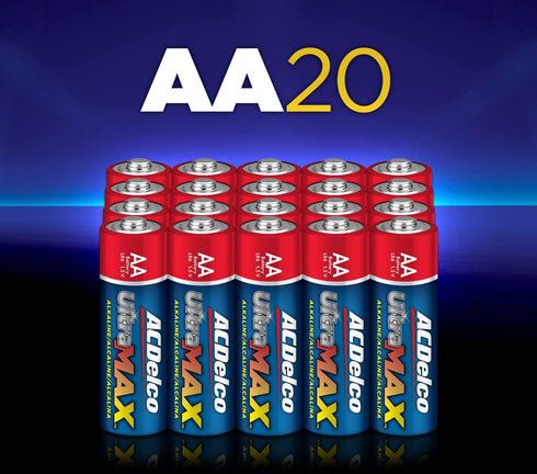 ACDelco UltraMAX 20-Count AA Batteries, Alkaline Battery with Advanced Technology, 10-Year Shelf Life, Recloseable Packaging