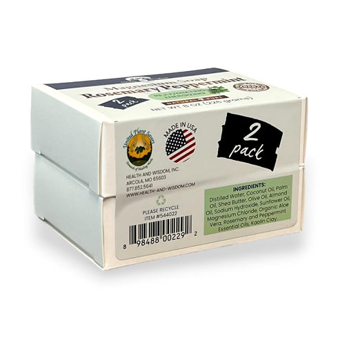 Health and Wisdom Magnesium Soap Bar, All Natural, Rosemary Peppermint, 4 Oz (Pack of 2)