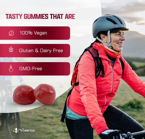 Beet Root Gummies - Super Nitric Oxide Beets Supplement - Red Beetroot Heart Chews, 60 Chewables