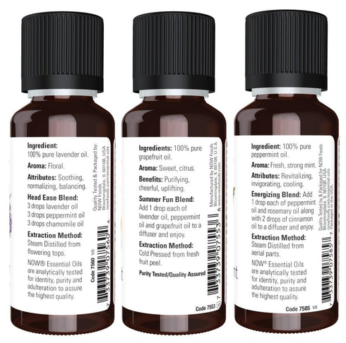 NOW Essential Oils 3-Pack Variety: Summer Fun - Lavender, Grapefruit, Peppermint