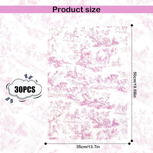 30 Sheets Tissue Paper, 20x14 Inch Wrapping Tissue Paper Decorative Tissue Paper Retro Print Tissue Paper for Weddings Birthday Baby Shower DIY Crafts (Pink) by BOXOB