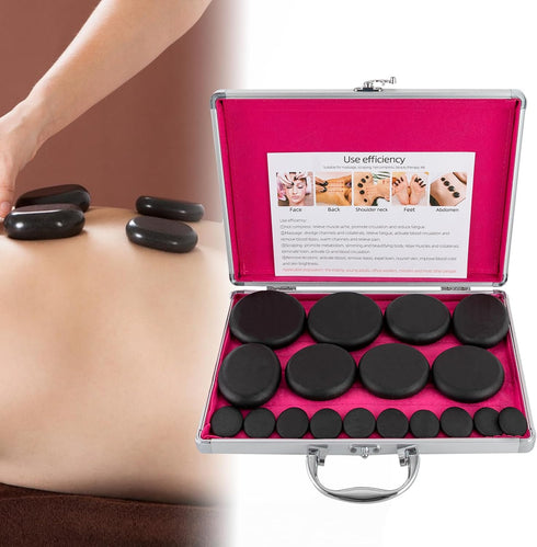 Set, 16Pcs Set Hot Stones Massage Natural Basalt Hot Stones w/Heating Box, Essential Massage Stones Portable