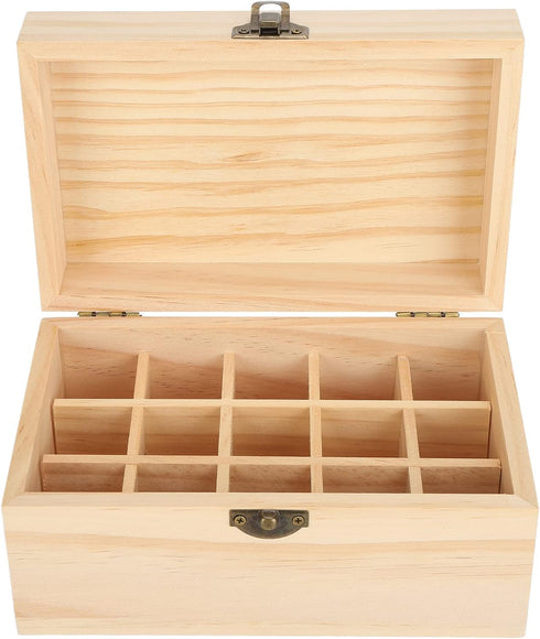 FILFEEL Essential Oil Wooden Box, 15 Slot Storage Case, Pine Wood Organizer Holder for Essential Oils, 18.2 x 11.5 x 9