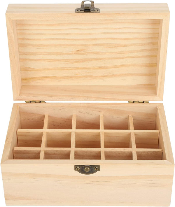 FILFEEL Essential Oil Wooden Box, 15 Slot Storage Case, Pine Wood Organizer Holder for Essential Oils, 18.2 x 11.5 x 9