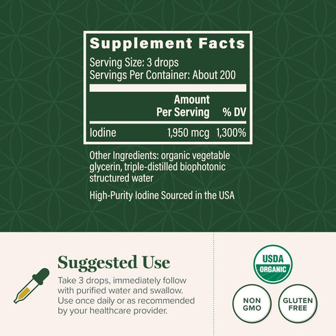 Global Healing Detoxadine, Organic Nascent Liquid Iodine Supplement Drops, 200 Servings, Thyroid Support & Detox Cleanse