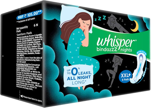 WHISPER 6 Ultra Night Sanitary Pads for Women, XXL+ Napkins