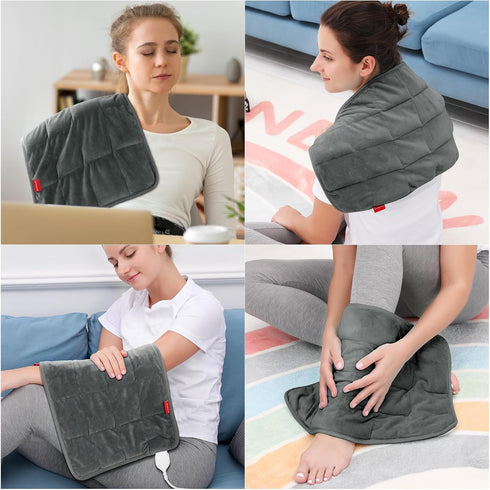 Comfytemp Weighted Heating Pad for Back & Cramps, 2.2lb Electric Neck Shoulder Heat Pad, 12x24, Washable, 2H Auto-Off,