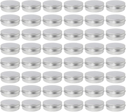 Moretoes 48 Pack 2 Oz Metal Round Tins, Aluminum Tin Cans with Screw Lid for Salve, Spices or Candies