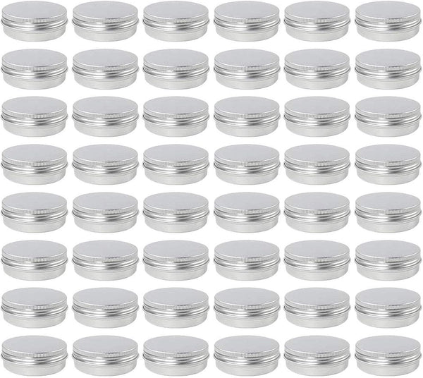 Moretoes 48 Pack 2 Oz Metal Round Tins, Aluminum Tin Cans with Screw Lid for Salve, Spices or Candies