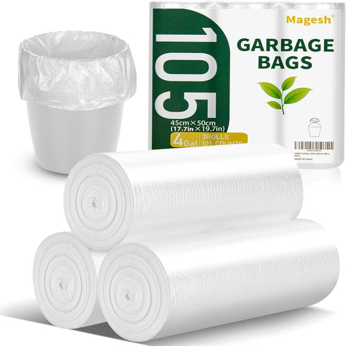 Magesh 4 Gallon Strong Trash Bags - Leakage-Free Small Garbage Bags for Bathroom, Office, Kitchen - 105 Bags