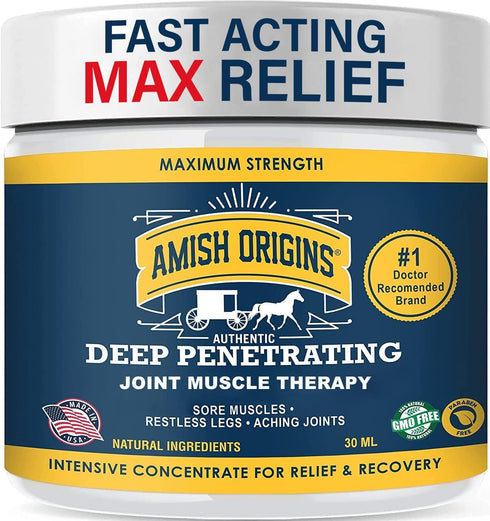 Maximum Strength Amish Origins Ointment 1 oz, All Natural Discomfort Reliever for Joint, Muscle, Knee, Back, Neuropathy