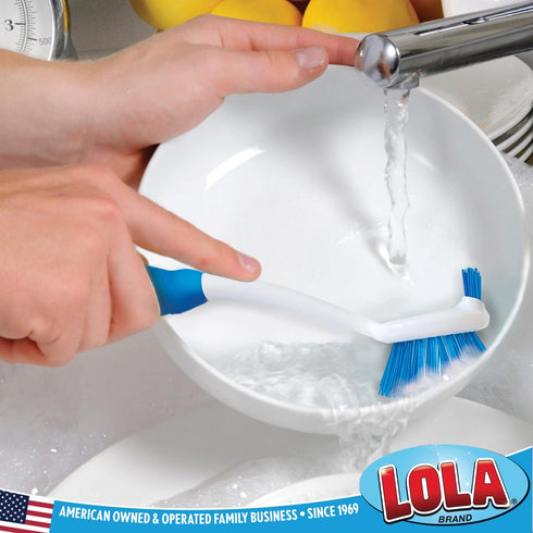 Lola Kitchen Scrubber Dish Brush, Poly Fiber Bristles, Built-in Food Scraper, Non-Slip Grip Handle, 4 Pack