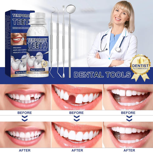 WALEJUC 4 Tooth Repair Kit, Moldable Tooth Filling Repair Kit with Dental Tool, Dental Care Kit Fixing The Missing