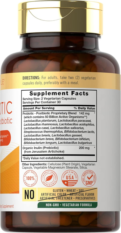 Carlyle Prebiotic, Probiotic & Postbiotic | 50 Billion CFU 60 Powder Pills | 3 in 1 Supplement | Vegetarian, Gluten Free & Non-GMO Formula