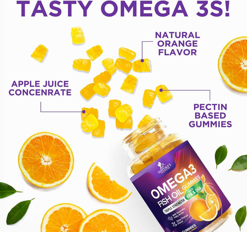 Omega 3 Gummies for Adults, Omega-3 Fish Oil for Heart Support, 60 Gummies