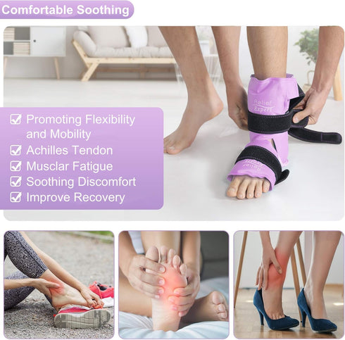 Pack Pack Relief Expert Ankle Ice Wrap Reusable Cold Gel for Foot and Heel, Dual-Sided Design with Soft Plush Lining