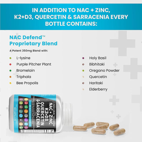 Clean Nutraceuticals NAC Supplement - N-Acetyl Cysteine 1000mg, Vitamin D3, K2 & More - 60 Count