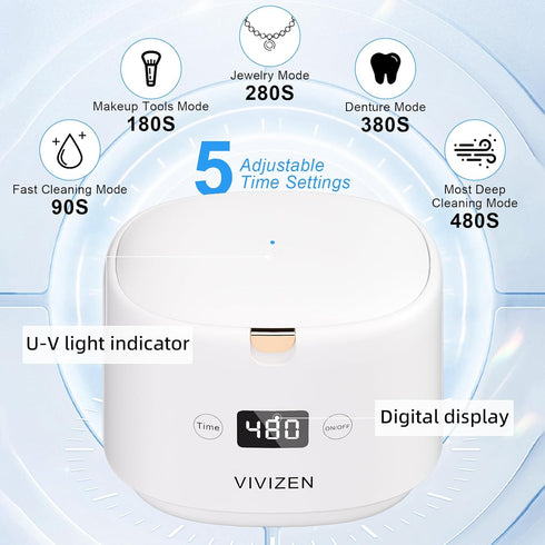 Ultrasonic Retainer Cleaner, Portable 30W/45kHz Sonic Dental Cleaning Pod for Aligners, Braces, Jewelry, and Dentures