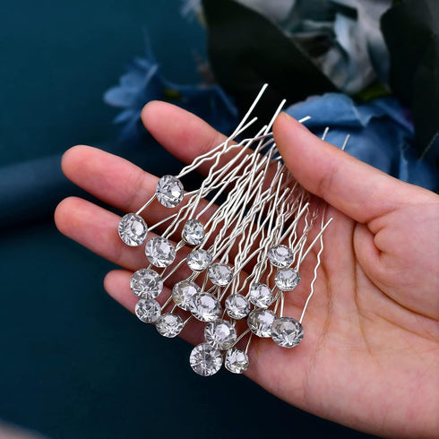 JHOO Bridal Hair Accessory - 20PCS Rhinestone Hair Pins Wedding Jewelry for Bridal (Silver)