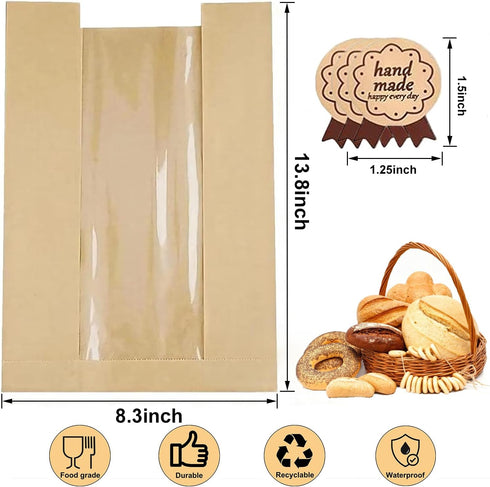 Lmoszuak 25 Pack Breads(13.7x8.26x3.54in).with 50pcs Packaging thicker Large Sourdough Bread bags for Homemade Window