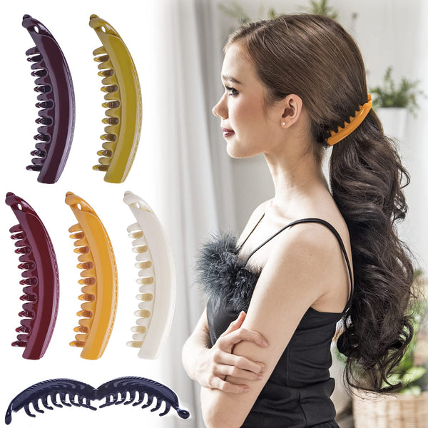 RC ROCHE ORNAMENT 6 Pcs Women's Premium Hair Plastic Banana Classic Clincher, Medium Classic Multicolor
