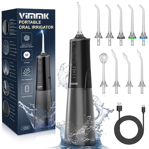 Cordless Water Flosser, Portable 300ML Dental Flosser with 9 Jet Tips, 5 Modes, IPX7 Waterproof - Black