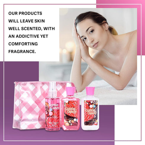 Bath & Body Care Travel Set - Home Spa Set with Shower Gel, Body Lotion, and Fragrance Mist, Valentines Day Gifts for