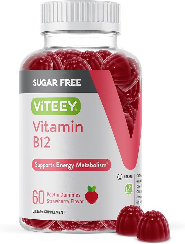 Vitamin B12 Gummies for Adults & Teens, 1000mcg, Sugar Free, Good for Energy & Metabolism, Vegan, Gelatin Free, Gluten