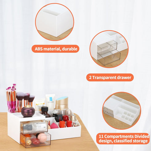 LETURE Makeup Vanity Organizer Box, Desk Organizer for Cosmetic Storage - Bathroom Counter Makeup for Eyeshadows,