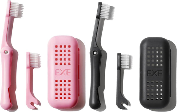 Replaceable Travel Size Foldable Toothbrush Kit - Built with Case, Dual-Layer Bristles, Portable for Office, Business