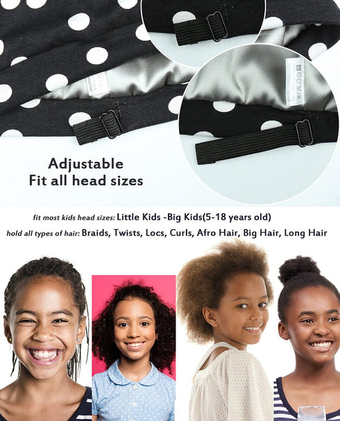 Silky Lined Satin Bonnet with Adjustable Elastic Band for Teens and Toddlers, Gray