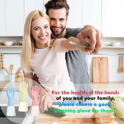 Dishwashing Cleaning Gloves 3 Pairs Reusable Rubber Non-Slip Laundry Kitchen Gardening