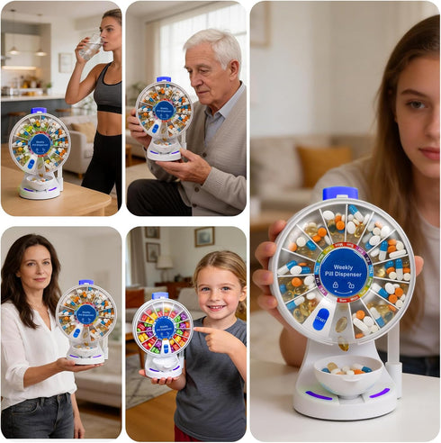 JULOS 14-Day 14 Push Button Pill Dispenser for Seniors & Caregivers | Standing or Wall-Mount Medication Organizer