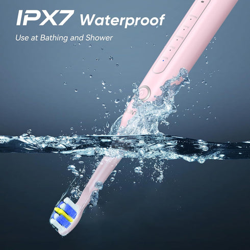 Toothbrushs-8 5 2 IPX7 Waterproof,30 YUNCHI Electric Toothbrush Pink, Battery Toothbrush for Adults, Rechargeable Brush