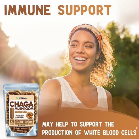 Immunity 180 Count XPRS Nutra Chaga Mushroom Capsules - Premium Chaga Mushrooms Capsules- Encapsulated Chaga Mushroom