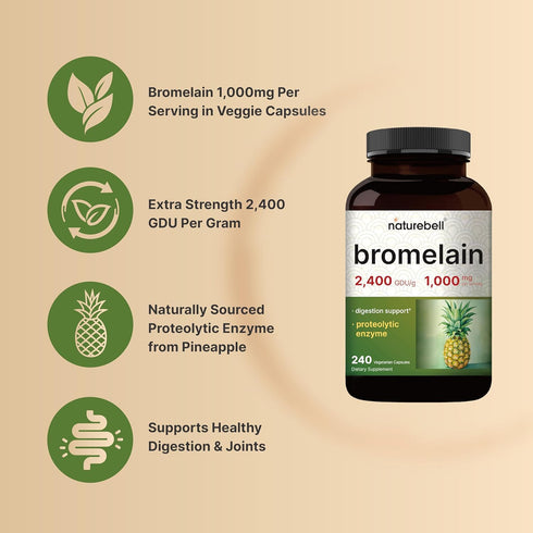 NatureBell Bromelain 1,000mg | 240 Veggie Capsules | Digestive Enzymes & Joint Support