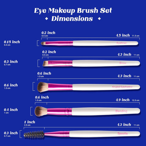 Ruby Kisses Travel Size Makeup Brushes Set, Eye Makeup Brush Set with Case, 5 PCS Blending, Angled, Eyebrow Brushes