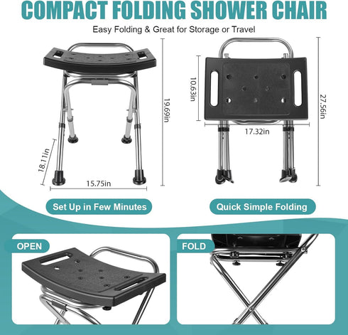 GardEasy with,400lbs Height Adjustable Folding Shower Chair Seat, Stainless Steel Small Shower Chair for Inside Shower