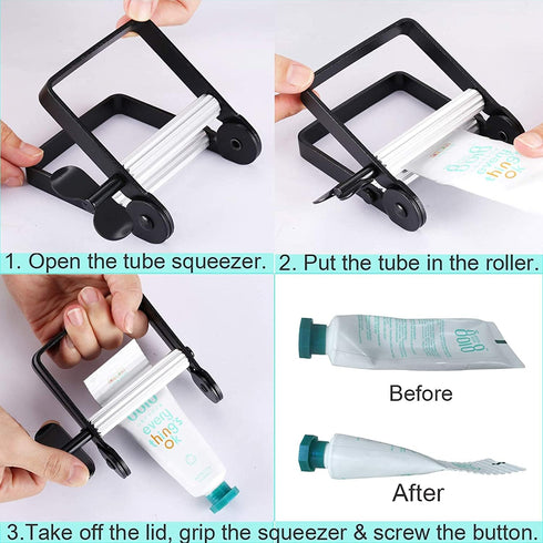 Toothpaste Squeezer, Metal Tube Squeezer for Artist, Hair Salon, Painter (Black)
