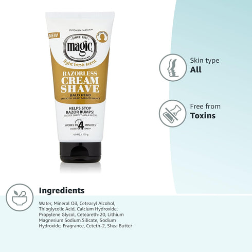 SoftSheen-Carson Magic Razorless Shaving Cream for Men, 6 oz, Hair Removal Cream